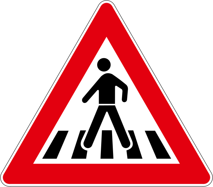 The traffic sign warns of the proximity of the marked pedestrian crossing.