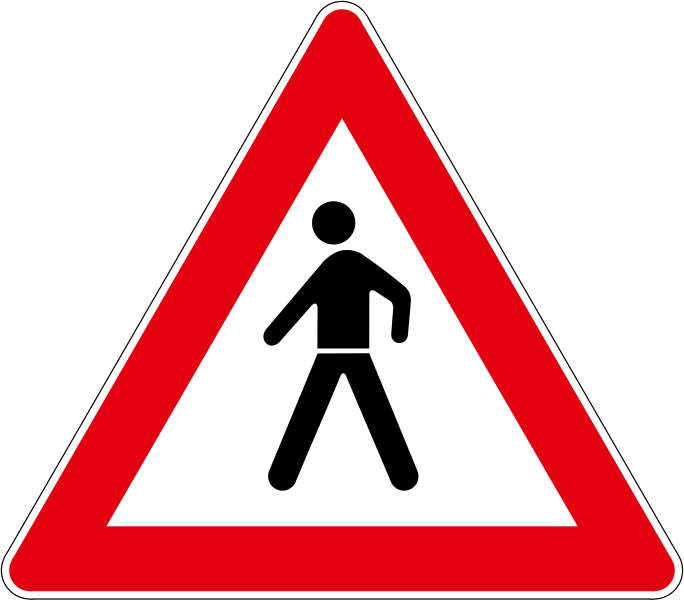 The traffic sign warns of the part of the road where the movement of pedestrians is prohibited.