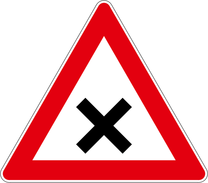 The traffic sign warns of the intersection of roads of equal importance.