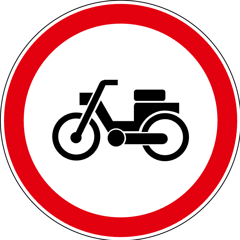 The traffic sign indicates a traffic stop for mopeds.