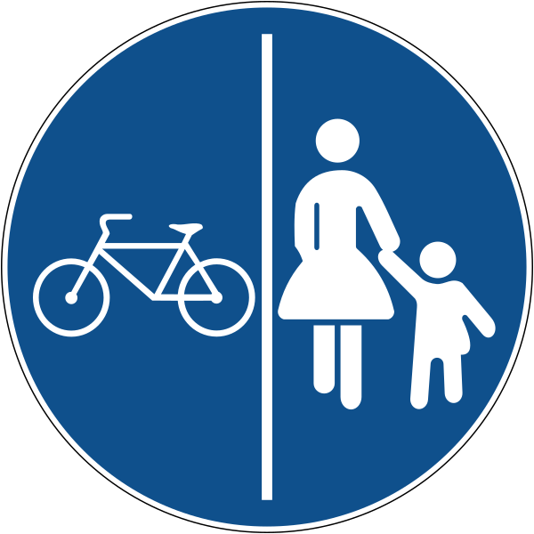 The traffic sign indicates the path for pedestrians and bicycles.