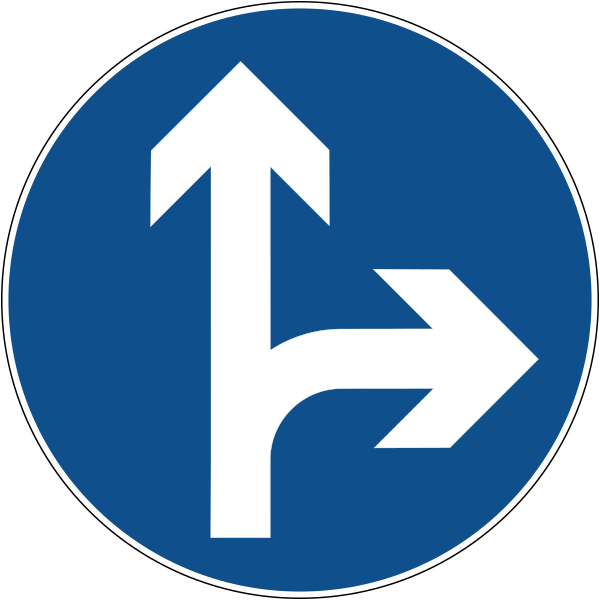 The traffic sign indicates the place where movement to the right or to the right is allowed.
