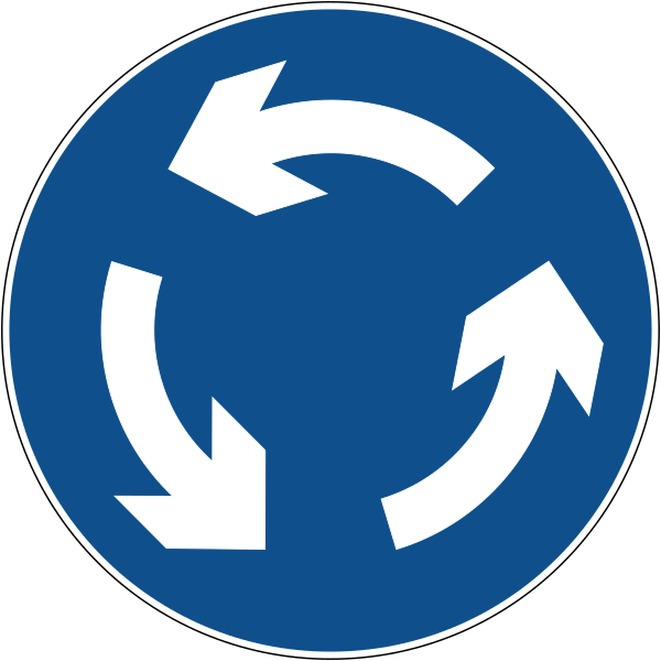 The traffic sign indicates the intersection with a roundabout.