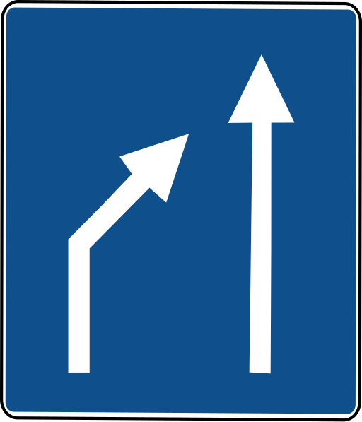 The traffic sign indicates the closure (reduction) of the traffic lane.