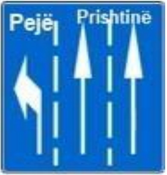 The traffic sign indicates the lane lineup of vehicles according to the naming of urban zones.