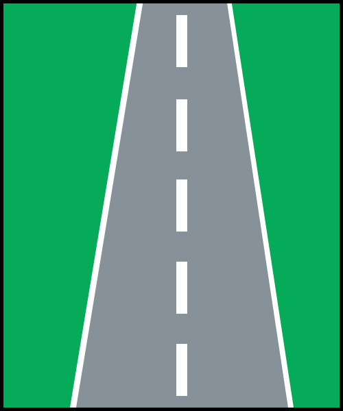 What does the intermittent line on the road represent?