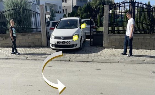 The driver of the car who enters the street from the yard of the house must not let go of the pedestrians who are moving on the sidewalk.