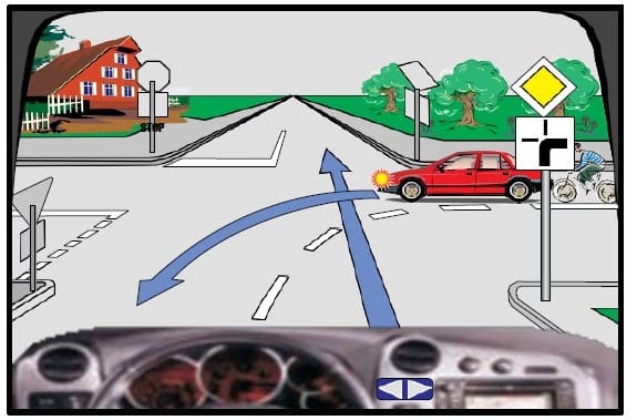 In this intersection, the red car moves first.