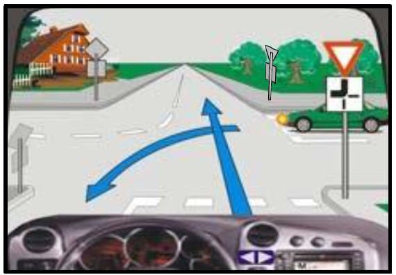 In this intersection, the green car will move first.