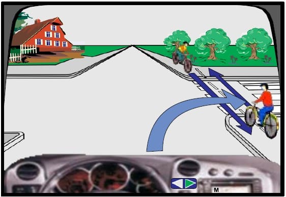 At this intersection, the cyclist moves first.