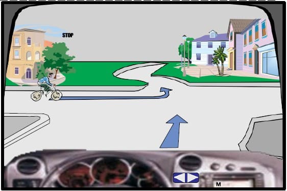At this intersection, the cyclist moves second.